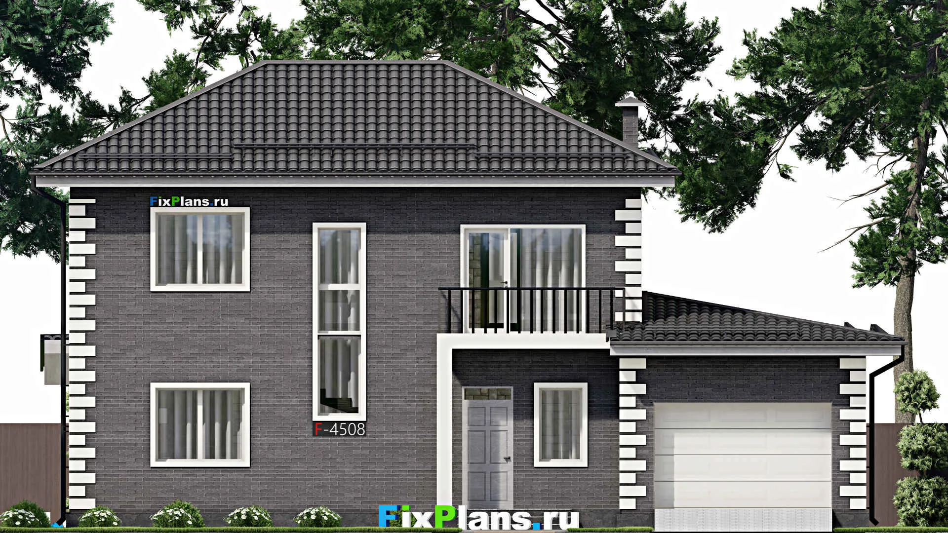 F-4508 - Планы двухэтажного дома 10 на 16, площадью 210 м² с террасой, балконом, гаражом на 2 машины и 3 спальнями